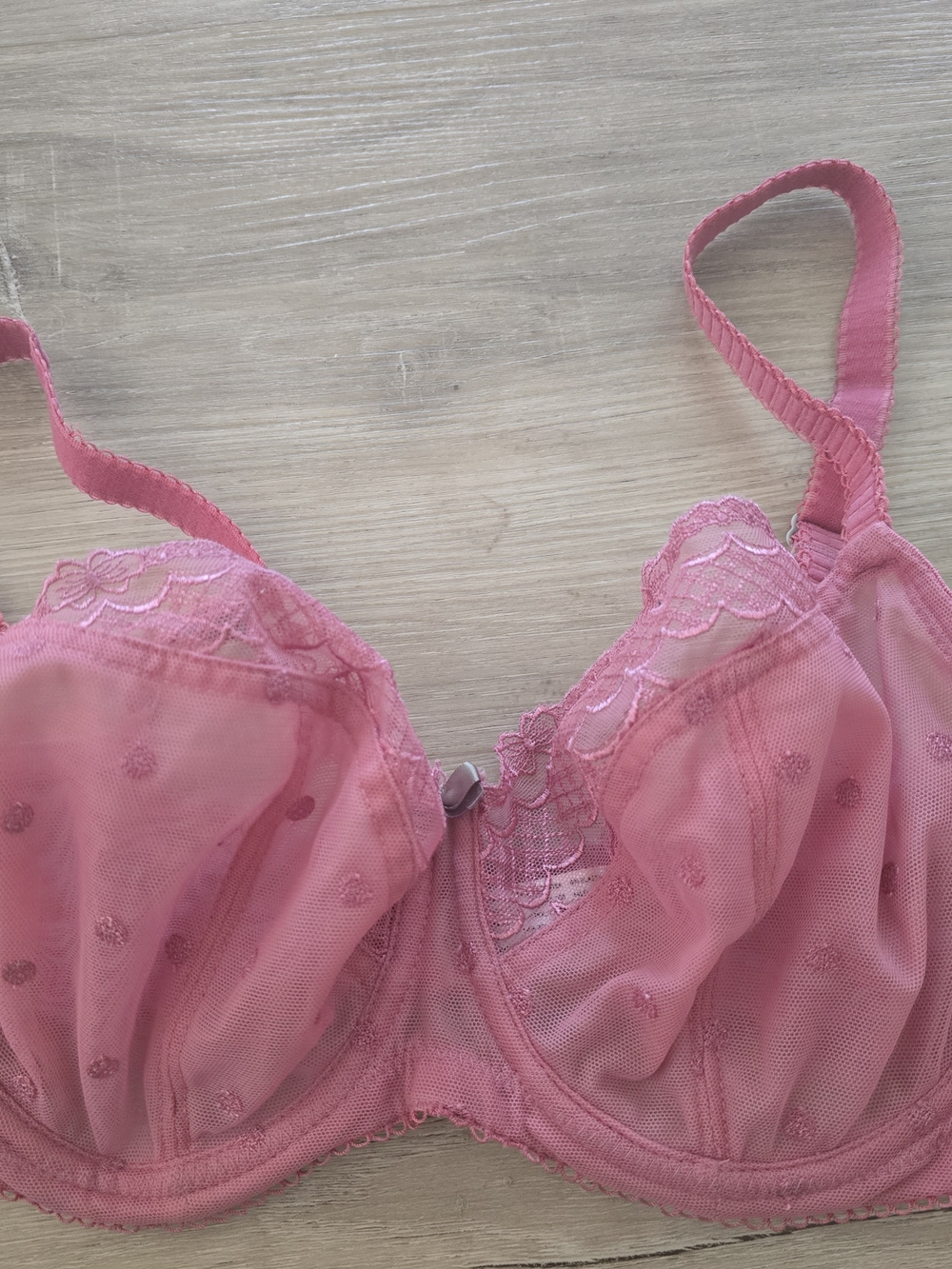 Cleo By Panache | Sheer Lace Underwire Bra in Pink | Size 28 FF